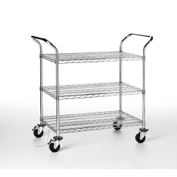 ESD Steel Wire Shelving Cart, 3 Flat Wire Shelves